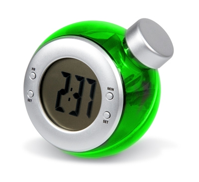Uhr in grün mit Wasserbetrieb von solarspiel.com