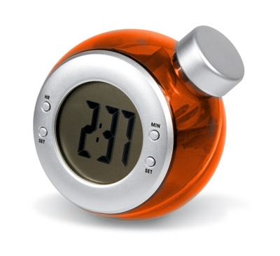 LCD Uhr in orange mit Wasserantrieb von solarspiel.com